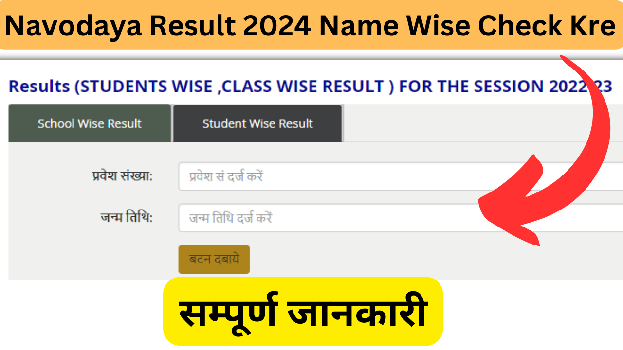 Navodaya Result 2024 Name Wise Check Kre